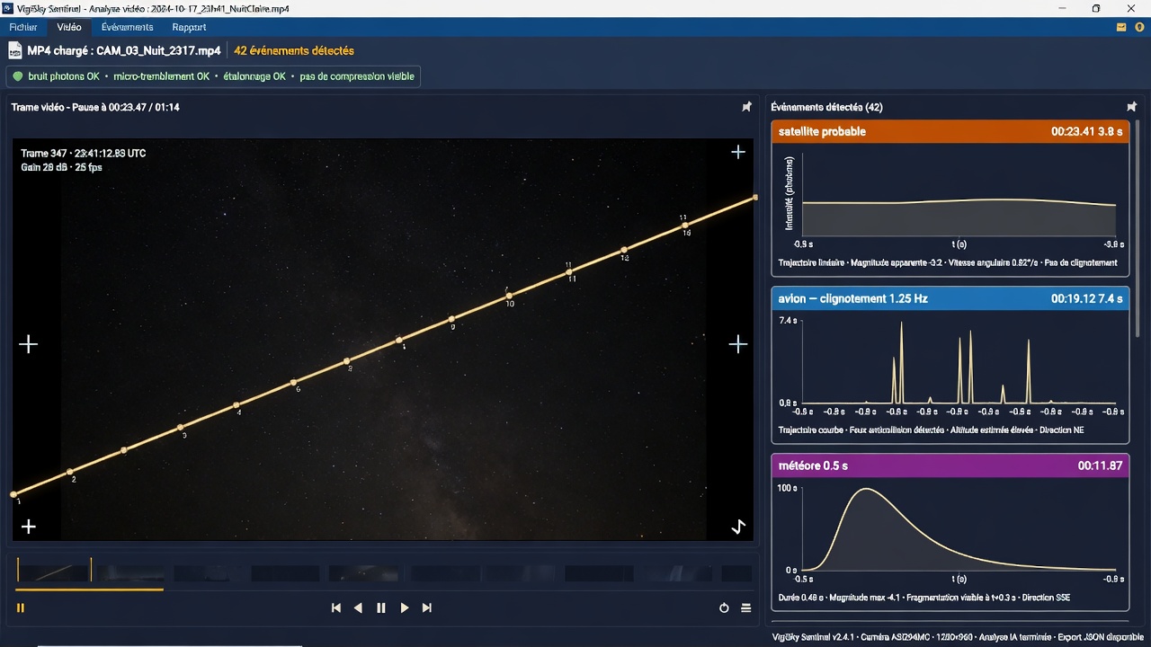 Sentinel video analysis: track and light curve